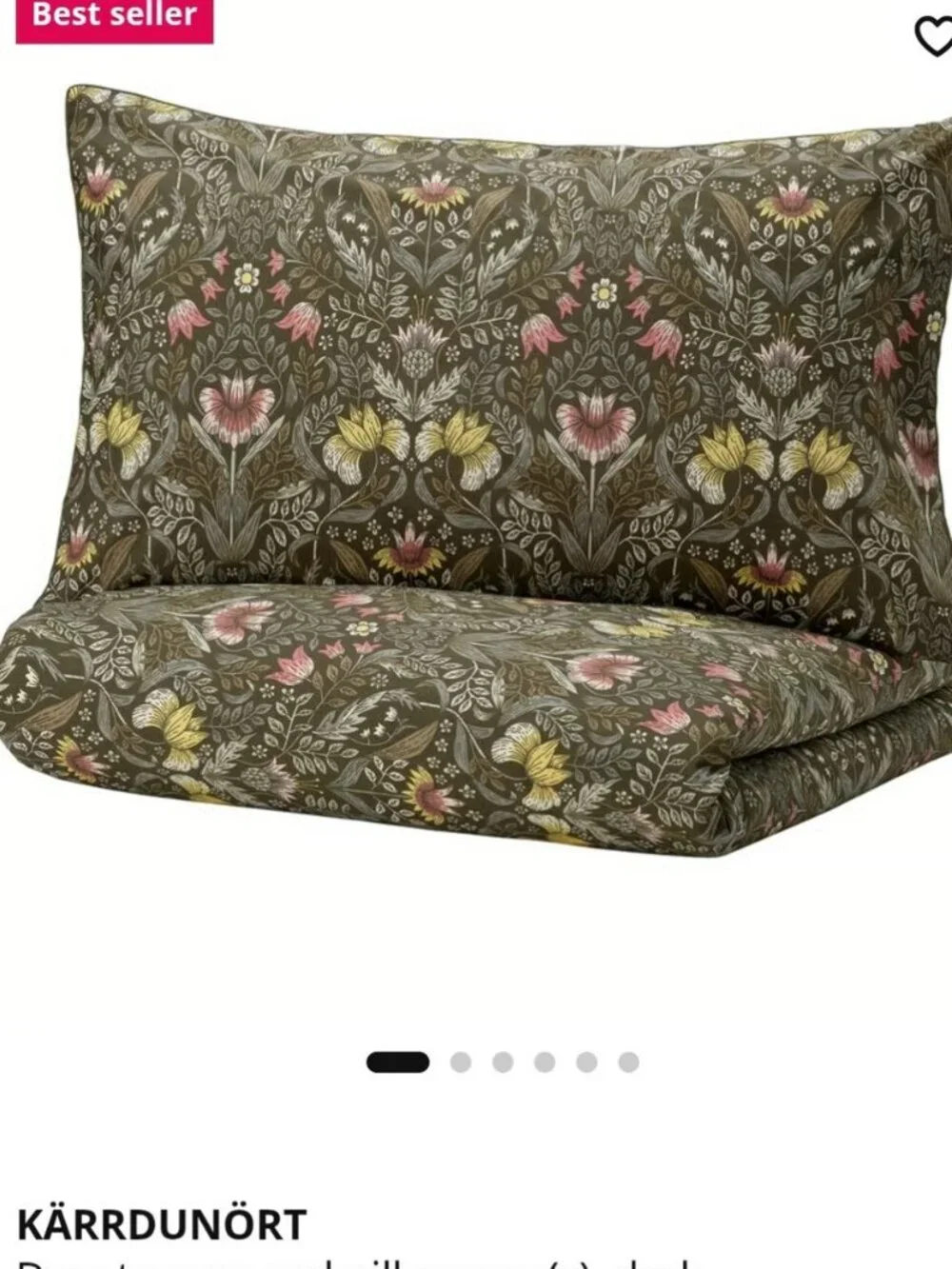 IKEA KARRDUNORT KING Dark Green Floral Duvet Cover & Pillowcase Set NWT